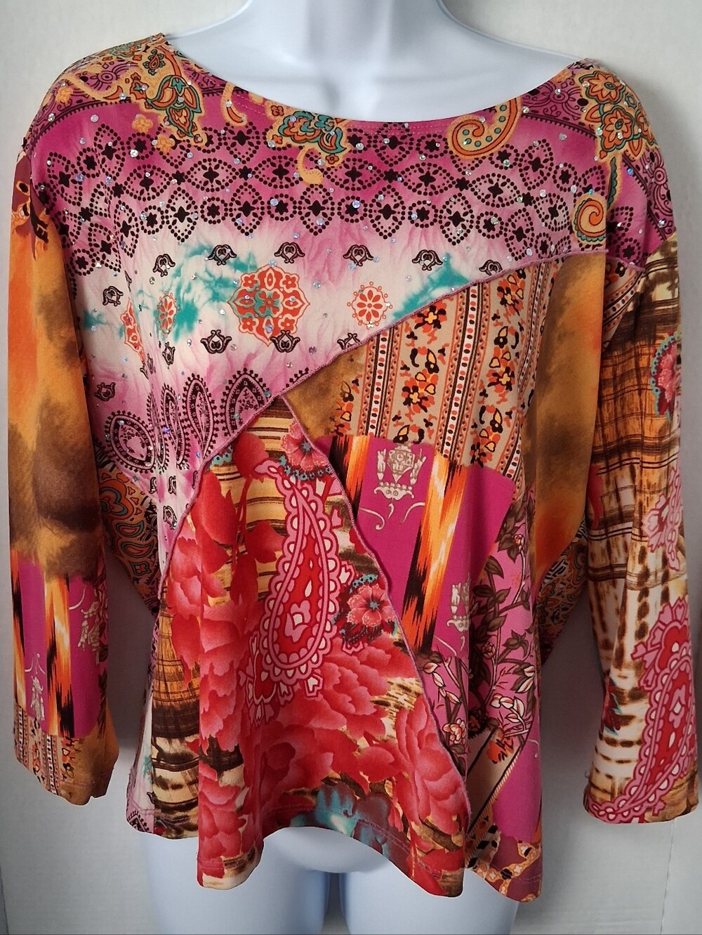 Beautiful CAIA Boho Colorful Women’s Pullover Blouse Embellished Size XL